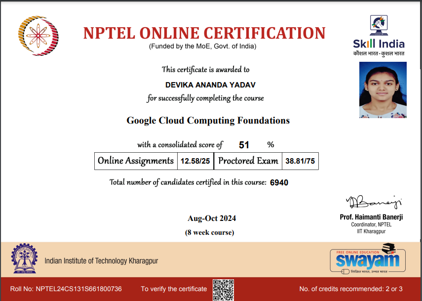 Google Cloud Computing Foundations nptl (Devika Yadav)